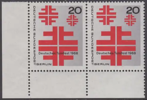 BERLIN 1968 Michel-Nummer 321 postfrisch horiz.PAAR ECKRAND unten links - Deutsches Turnfest, Berlin