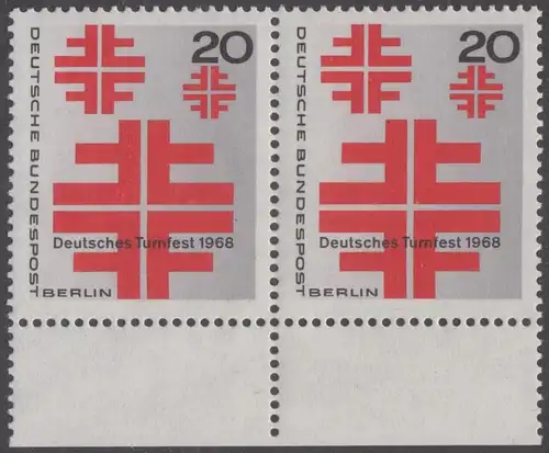 BERLIN 1968 Michel-Nummer 321 postfrisch horiz.PAAR RÄNDER unten - Deutsches Turnfest, Berlin