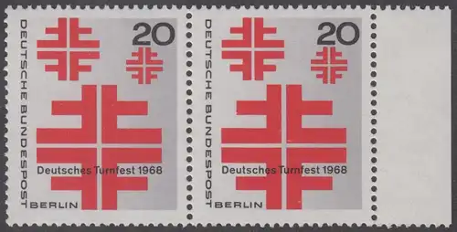 BERLIN 1968 Michel-Nummer 321 postfrisch horiz.PAAR RAND rechts - Deutsches Turnfest, Berlin