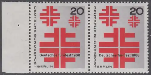 BERLIN 1968 Michel-Nummer 321 postfrisch horiz.PAAR RAND links - Deutsches Turnfest, Berlin