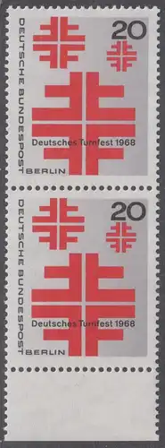 BERLIN 1968 Michel-Nummer 321 postfrisch vert.PAAR RAND unten - Deutsches Turnfest, Berlin