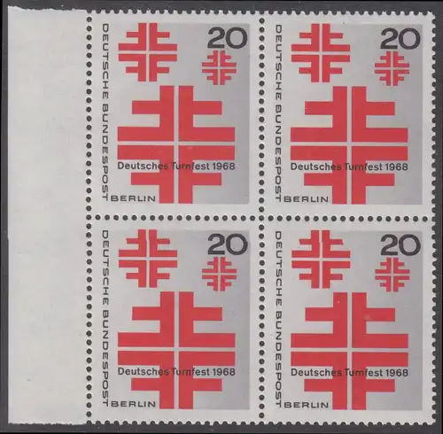 BERLIN 1968 Michel-Nummer 321 postfrisch BLOCK RÄNDER links - Deutsches Turnfest, Berlin