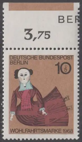 BERLIN 1968 Michel-Nummer 322 postfrisch EINZELMARKE RAND oben - Puppen