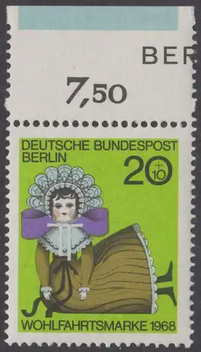 BERLIN 1968 Michel-Nummer 323 postfrisch EINZELMARKE RAND oben - Puppen