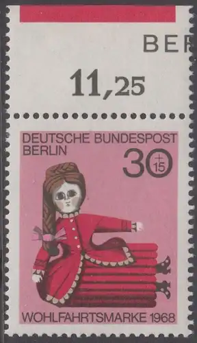 BERLIN 1968 Michel-Nummer 324 postfrisch EINZELMARKE RAND oben - Puppen