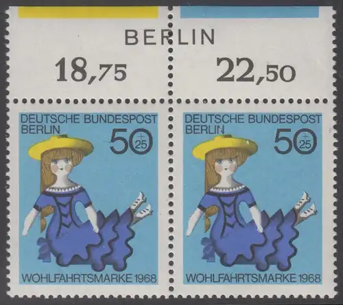 BERLIN 1968 Michel-Nummer 325 postfrisch horiz.PAAR RÄNDER oben - Puppen