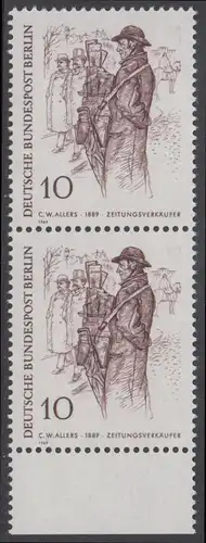 BERLIN 1969 Michel-Nummer 331 postfrisch vert.PAAR RAND unten - Berliner des 19. Jahrhunderts: Zeitungsverkäufer