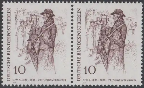 BERLIN 1969 Michel-Nummer 331 postfrisch horiz.PAAR - Berliner des 19. Jahrhunderts: Zeitungsverkäufer