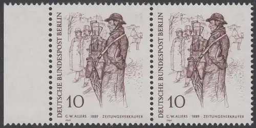BERLIN 1969 Michel-Nummer 331 postfrisch horiz.PAAR RAND links - Berliner des 19. Jahrhunderts: Zeitungsverkäufer