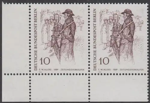 BERLIN 1969 Michel-Nummer 331 postfrisch horiz.PAAR ECKRAND unten links - Berliner des 19. Jahrhunderts: Zeitungsverkäufer
