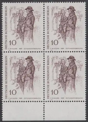 BERLIN 1969 Michel-Nummer 331 postfrisch BLOCK RÄNDER unten - Berliner des 19. Jahrhunderts: Zeitungsverkäufer