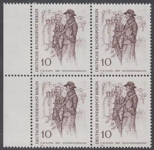 BERLIN 1969 Michel-Nummer 331 postfrisch BLOCK RÄNDER links - Berliner des 19. Jahrhunderts: Zeitungsverkäufer
