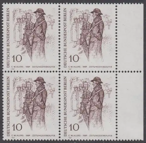 BERLIN 1969 Michel-Nummer 331 postfrisch BLOCK RÄNDER rechts - Berliner des 19. Jahrhunderts: Zeitungsverkäufer