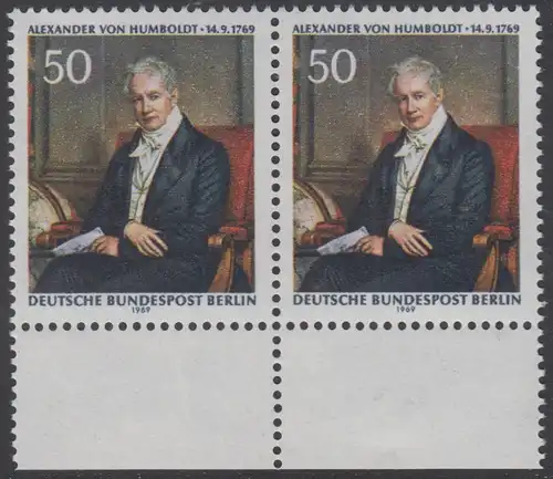 BERLIN 1969 Michel-Nummer 346 postfrisch horiz.PAAR RÄNDER unten - Alexander Freiherr von Humboldt, Naturforscher und Gelehrter