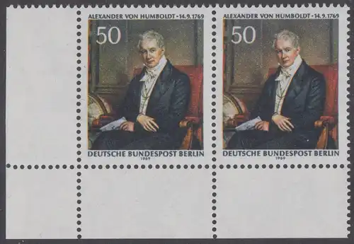 BERLIN 1969 Michel-Nummer 346 postfrisch horiz.PAAR ECKRAND unten links - Alexander Freiherr von Humboldt, Naturforscher und Gelehrter