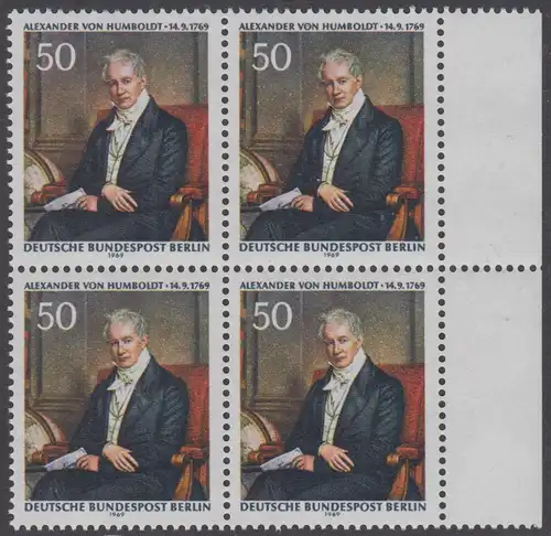 BERLIN 1969 Michel-Nummer 346 postfrisch BLOCK RÄNDER rechts - Alexander Freiherr von Humboldt, Naturforscher und Gelehrter