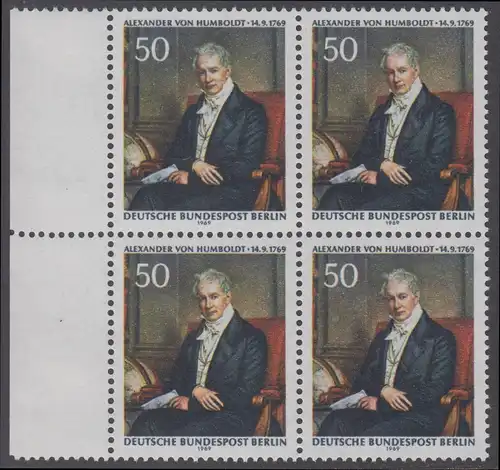 BERLIN 1969 Michel-Nummer 346 postfrisch BLOCK RÄNDER links - Alexander Freiherr von Humboldt, Naturforscher und Gelehrter