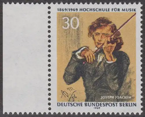 BERLIN 1969 Michel-Nummer 347 postfrisch EINZELMARKE RAND links - Hochschule für Musik Berlin, Joseph Joachim, 1. Direktor der Schule