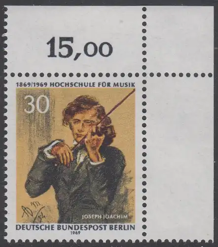 BERLIN 1969 Michel-Nummer 347 postfrisch EINZELMARKE ECKRAND oben rechts - Hochschule für Musik Berlin, Joseph Joachim, 1. Direktor der Schule