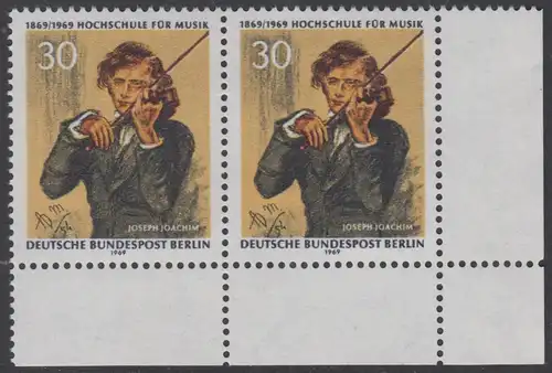 BERLIN 1969 Michel-Nummer 347 postfrisch horiz.PAAR ECKRAND unten rechts - Hochschule für Musik Berlin, Joseph Joachim, 1. Direktor der Schule