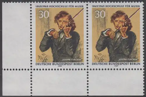 BERLIN 1969 Michel-Nummer 347 postfrisch horiz.PAAR ECKRAND unten links - Hochschule für Musik Berlin, Joseph Joachim, 1. Direktor der Schule