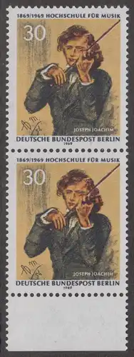 BERLIN 1969 Michel-Nummer 347 postfrisch vert.PAAR RAND unten - Hochschule für Musik Berlin, Joseph Joachim, 1. Direktor der Schule