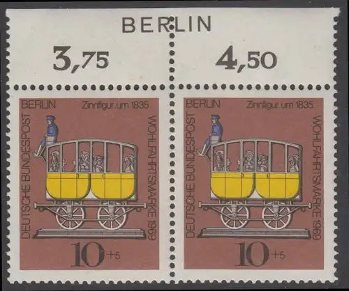 BERLIN 1969 Michel-Nummer 348 postfrisch horiz.PAAR RÄNDER oben - Zinnfiguren: Postwagen