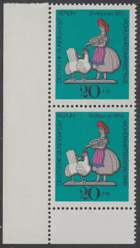 BERLIN 1969 Michel-Nummer 349 postfrisch vert.PAAR ECKRAND unten links - Zinnfiguren: Bäuerin