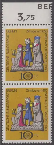 BERLIN 1969 Michel-Nummer 352 postfrisch vert.PAAR RAND oben (a02) - Weihnachten