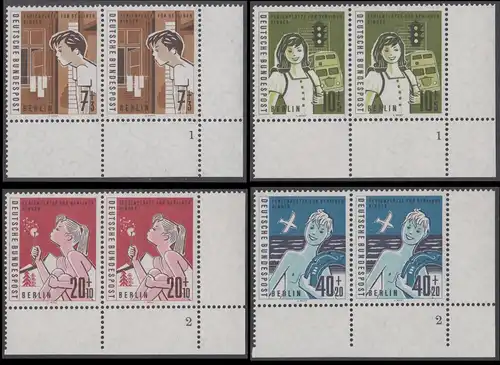 BERLIN 1960 Michel-Nummer 193-196 postfrisch SATZ(4) horiz.PAARE Eckränder unten rechts m/ Formnummern - Hilfswerk Berlin: Ferienplätze für Berliner Kinder