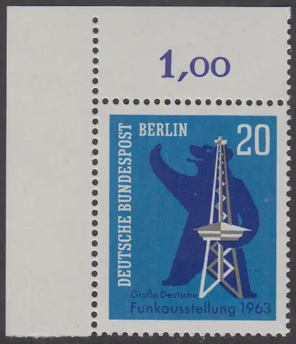 BERLIN 1963 Michel-Nummer 232 postfrisch EINZELMARKE ECKRAND oben links - Große Deutsche Funkausstellung, Berlin