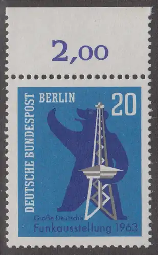 BERLIN 1963 Michel-Nummer 232 postfrisch EINZELMARKE RAND oben (a) - Große Deutsche Funkausstellung, Berlin