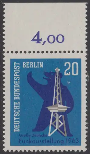 BERLIN 1963 Michel-Nummer 232 postfrisch EINZELMARKE RAND oben (c) - Große Deutsche Funkausstellung, Berlin