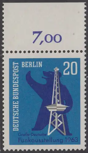BERLIN 1963 Michel-Nummer 232 postfrisch EINZELMARKE RAND oben (f) - Große Deutsche Funkausstellung, Berlin