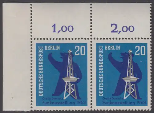 BERLIN 1963 Michel-Nummer 232 postfrisch horiz.PAAR ECKRAND oben links - Große Deutsche Funkausstellung, Berlin