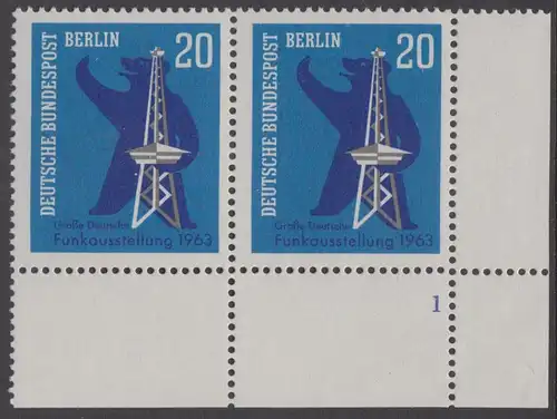 BERLIN 1963 Michel-Nummer 232 postfrisch horiz.PAAR ECKRAND unten rechts m/ Formnummer - Große Deutsche Funkausstellung, Berlin