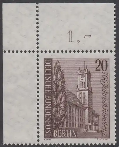 BERLIN 1964 Michel-Nummer 233 postfrisch EINZELMARKE ECKRAND oben links - Schöneberg, Rathaus