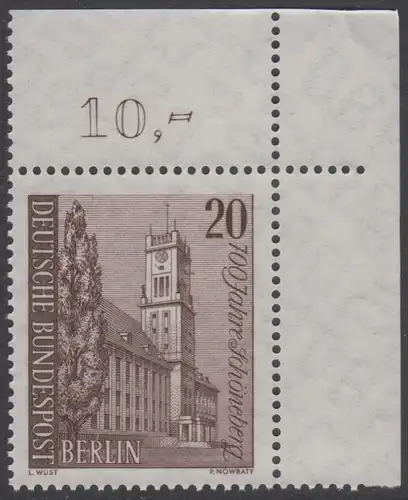 BERLIN 1964 Michel-Nummer 233 postfrisch EINZELMARKE ECKRAND oben rechts - Schöneberg, Rathaus