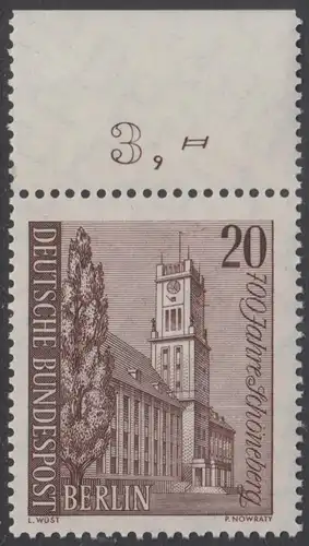 BERLIN 1964 Michel-Nummer 233 postfrisch EINZELMARKE RAND oben (a) - Schöneberg, Rathaus