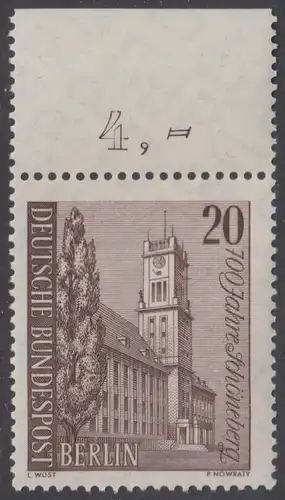 BERLIN 1964 Michel-Nummer 233 postfrisch EINZELMARKE RAND oben (b) - Schöneberg, Rathaus