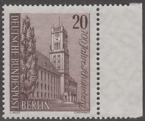 BERLIN 1964 Michel-Nummer 233 postfrisch EINZELMARKE RAND rechts - Schöneberg, Rathaus