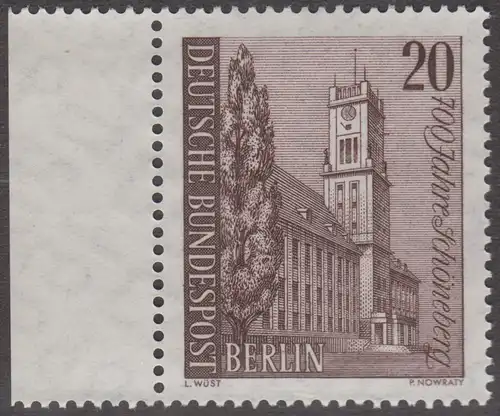 BERLIN 1964 Michel-Nummer 233 postfrisch EINZELMARKE RAND links - Schöneberg, Rathaus