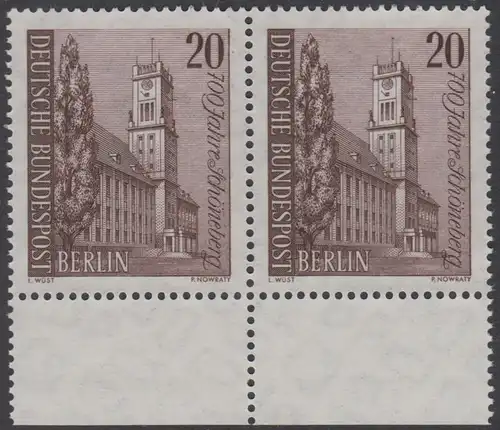 BERLIN 1964 Michel-Nummer 233 postfrisch horiz.PAAR RÄNDER unten - Schöneberg, Rathaus