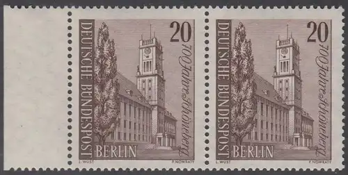 BERLIN 1964 Michel-Nummer 233 postfrisch horiz.PAAR RAND links - Schöneberg, Rathaus