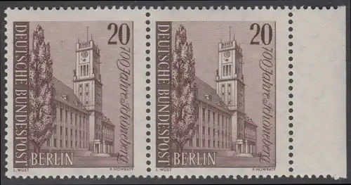 BERLIN 1964 Michel-Nummer 233 postfrisch horiz.PAAR RAND rechts - Schöneberg, Rathaus