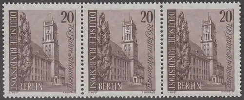 BERLIN 1964 Michel-Nummer 233 postfrisch horiz.STRIP(3) - Schöneberg, Rathaus