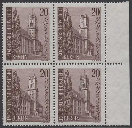 BERLIN 1964 Michel-Nummer 233 postfrisch BLOCK RÄNDER rechts - Schöneberg, Rathaus