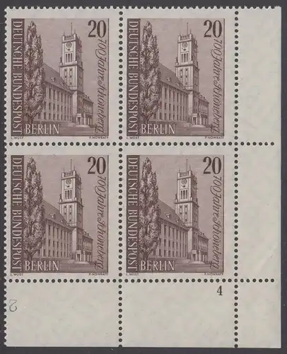 BERLIN 1964 Michel-Nummer 233 postfrisch BLOCK ECKRAND unten rechts m/ Formnummer - Schöneberg, Rathaus