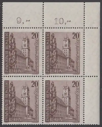 BERLIN 1964 Michel-Nummer 233 postfrisch BLOCK ECKRAND oben rechts - Schöneberg, Rathaus