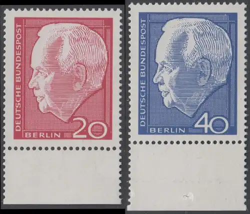 BERLIN 1964 Michel-Nummer 234-235 postfrisch SATZ(2) EINZELMARKEN RÄNDER unten  - Wiederwahl des Bundespräsidenten Heinrich Lübke